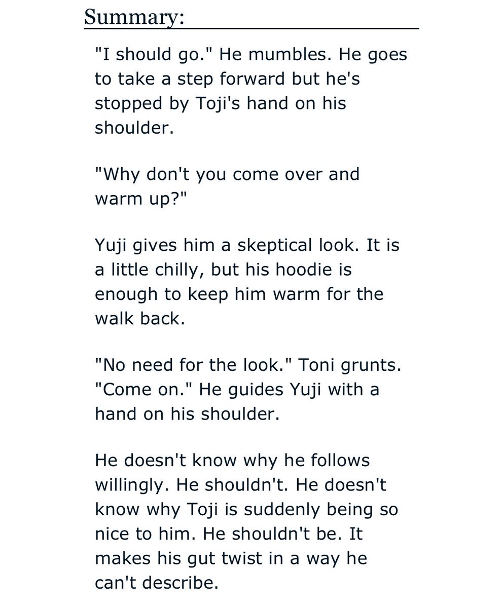 finally posted my piece for the <a href="/JJKOasisZine/">Oasis: A JJK Rare Pair Zine 🏝</a>!

If I Can’t Have You, Your Dad Will Do a TojiIta fic

Please read tags before diving in 

🖤 archiveofourown.org/works/51154987