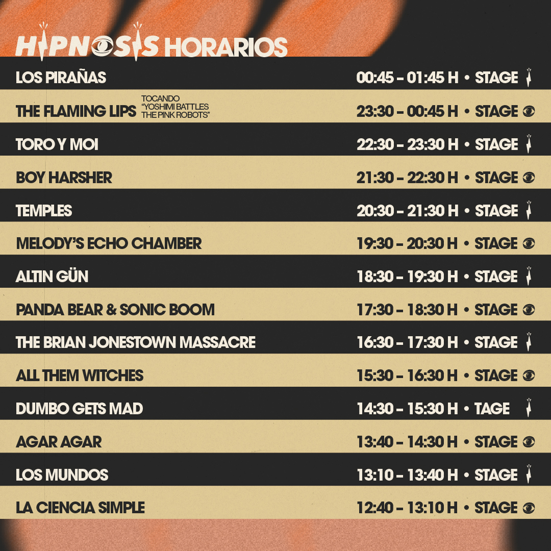 HipnosisMX's tweet photo. Ya llegaron, ya están aquí… ¡los horarios para #Hipnosis2023 👁️⚡!
 
Anticipen su llegada ⏰ para pasarla chido y tener un buen día en el Parque Cuitláhuac. ¿Cuál es la banda que más estás esperando ver? https://t.co/oNSm6bfIPb