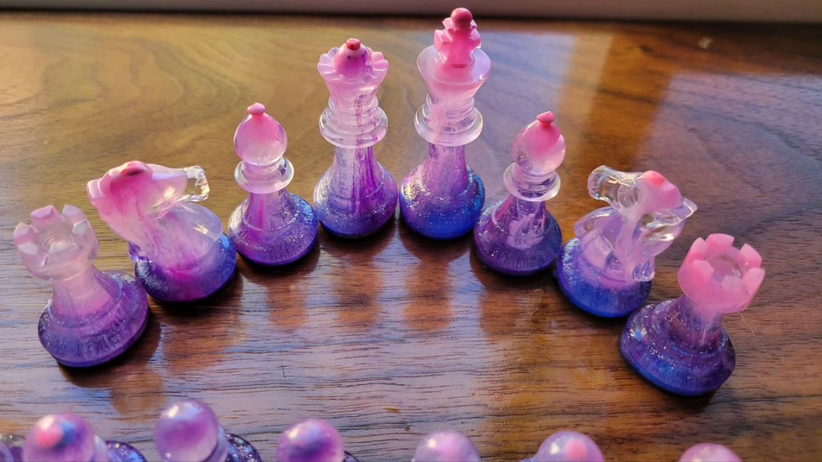 PhantomEarthCr's tweet image. This is my first time attempting resin chess pieces. I would say it was a success! I didn't rip any molds and had minimal bubbles. I'm pretty happy with the end result. 😌 🌌✨️♟️
#resin #chessset #customchessset #customorder #magical #Fantasy #epoxyresin #resinchesspieces