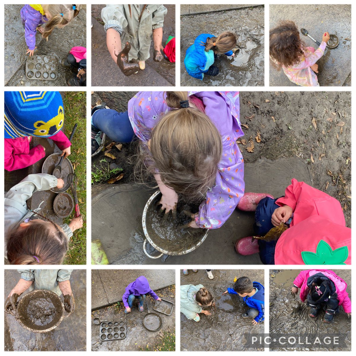 After the rain ☔️ comes to mud 🥾
“I’m making hot chocolate” 
“Chocolate soup”
“Chocolate pancakes”
“Muddy muffins”
“I’m using the whisk for mud”
<a href="/DonnellyEmilie/">Mrs. Donnelly</a> <a href="/louisearbourfi/">Louise Arbour FI</a> #learningthroughplay #outdoorEd #itstimetogetmessy