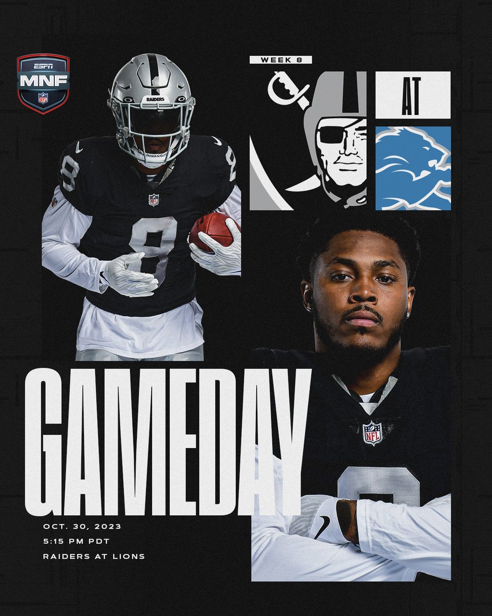 Raiders's tweet photo. Monday Night Football in Motor City.

#LVvsDET | 📺 ESPN https://t.co/I0CDabHzXY
