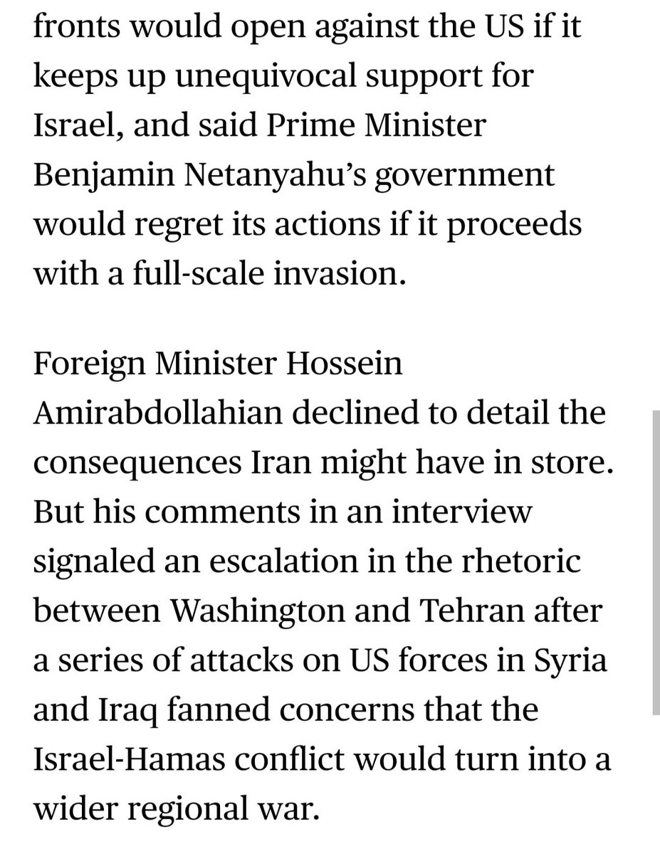 Il ministro degli Esteri iraniano minaccia 'l'apertura di nuovi fronti contro gli Stati Uniti' se manterranno il sostegno a Israele.