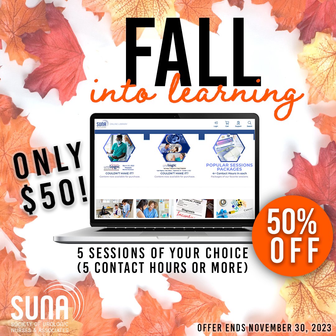 UrologicNurses's tweet photo. How does it work? Simply purchase this bundle, and then browse the SUNA Online Library. Find a session you like and click the button that reads "Use Session Credit.β It's that easy! https://t.co/XDborW6P2N
#FallIntoLearning #UrologicNursing #NCPD https://t.co/UJVQP2f91Q