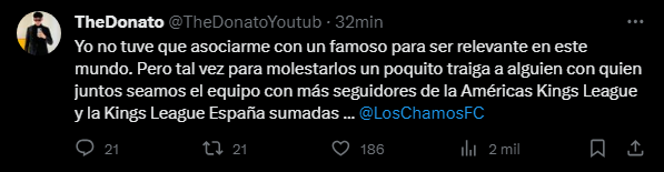 NotiKingsAM's tweet photo. 📢 #KingsLeague | Última Hora

@TheDonatoYoutub Se ha expresado en su cuenta de Twitter acerca de los comentarios de su equipo y muy posiblemente se junte con otro creador para llevar a su equipo a la cima de los equipos de la Kings League.

¿Quién será este otro presidente? https://t.co/1NgiYJIDjW