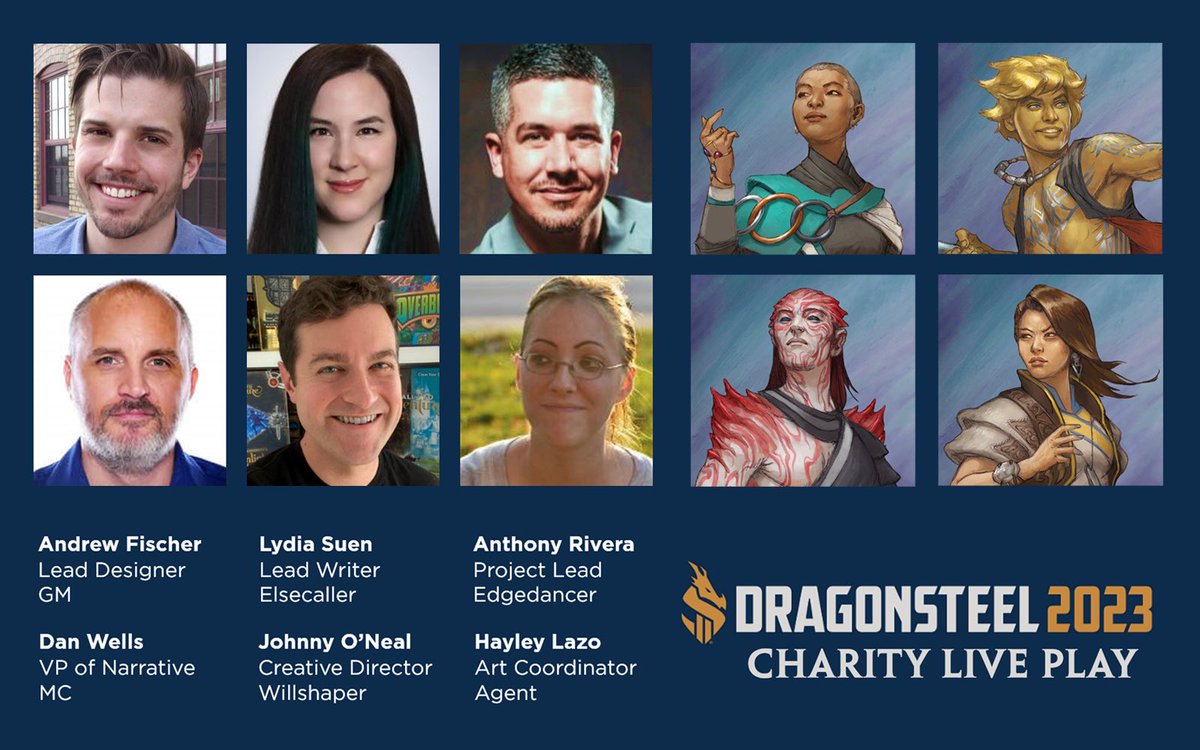 The #StormlightRPG is coming in 2024, and is premiering with a live playthrough for charity at Dragonsteel Con!

This is also our first chance to reveal three of our amazing team members: Lead Designer Andrew Fischer, Lead Writer Lydia Suen, and Project Lead Anthony Joyce-Rivera.