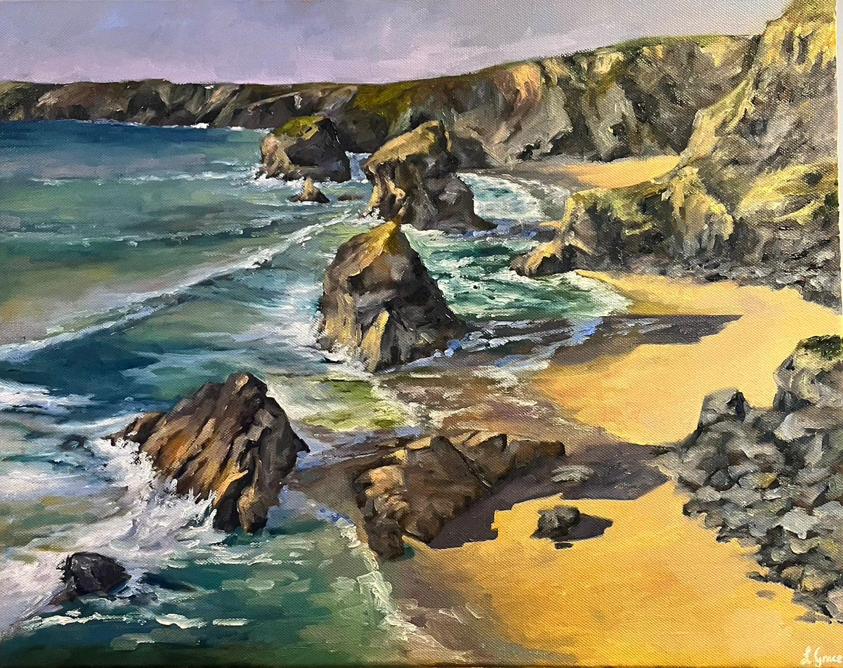 New in: Sunlit Sands at Bedruthan by @ArtbyLauraGrace
Currently exhibited as part of the 'Walk Into Winter' Autumn exhibition which runs until 11/11/23 
maccartlounge.co.uk/events #WalkIntoWinterExhibition #ContemporaryArtists #Cheshire #GrosvenorShoppingCentreMacclesfield