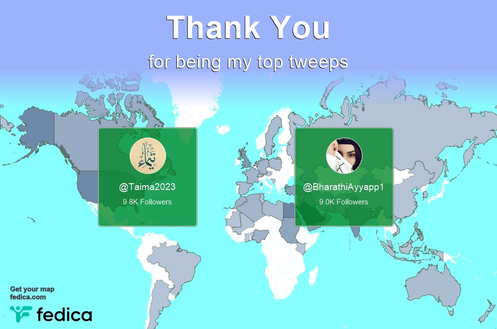 Special thanks to my top new tweeps this week <a href="/Taima2023/">🕊️تيماء🕊️</a>, <a href="/BharathiAyyapp1/">شـجون</a>