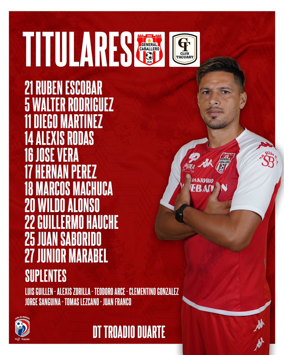 clubgeneral_jlm's tweet photo. #CopaDePrimeraPy
✅Torneo Clausura 2023
Estos son los 11 que enfrentarán a @tacuaryfbc por la fecha 17 del torneo clausura.🔥⚽️
#pasiongeneral https://t.co/X239n4eqCE