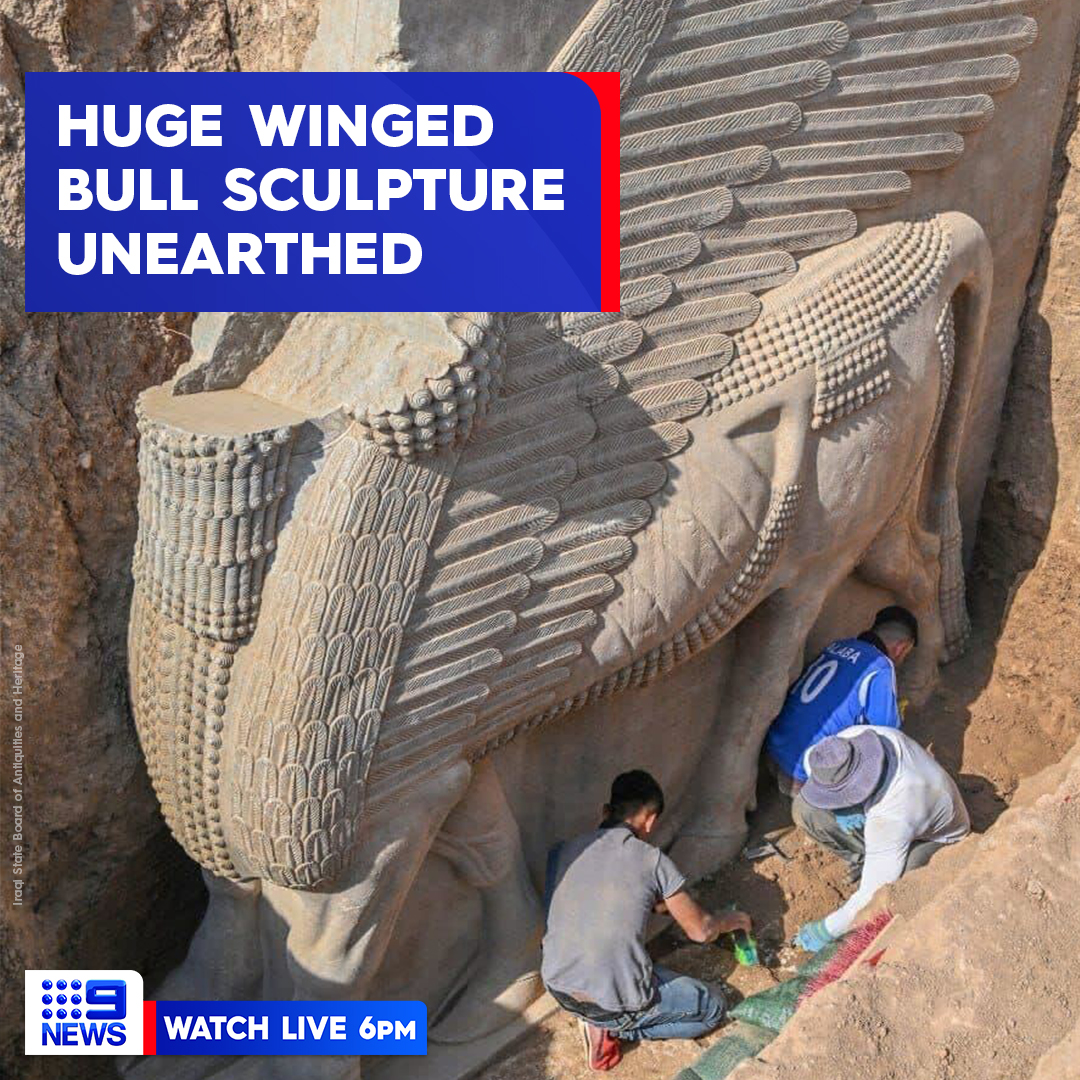 A recent discovery of a 2,700-year-old Winged Bull Lamassu statue in Mesopotamia is capturing global attention.

The 10-tonnes sculpture is believed to be from ancient Assyrian civilisation, standing three metres tall and crafted from white limestone.

#9News