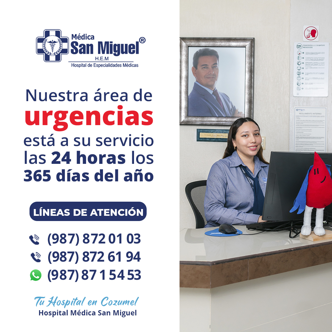 Hosp_MSM's tweet photo. En #HospitalMédicaSanMiguel 👩‍⚕️ estamos listos para cuando nos necesites. Contamos con área de urgencias y de laboratorio clínico las 24 horas, los 365 días del año.
CONTÁCTANOS
🟢 WhatsApp 987 871 5453
☎️ (987) 87 2 01 03
#TuHospitalEnCozumel
#Cozumel https://t.co/61pR4Ibojv