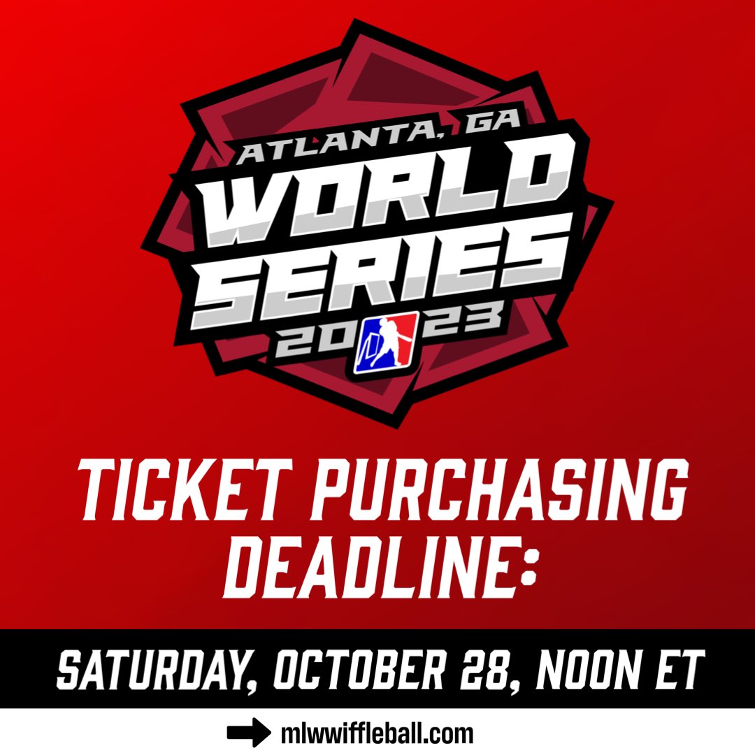🚨DEADLINE to purchase 2023 MLW World Series tickets is TOMORROW, Saturday, Oct. 28th at Noon ET!🚨

Games take place on Sunday, Oct. 29th at 9 AM in Mercedes-Benz Stadium (Atlanta, GA)!

BUY HERE ➡️ tinyurl.com/mlwworldseries