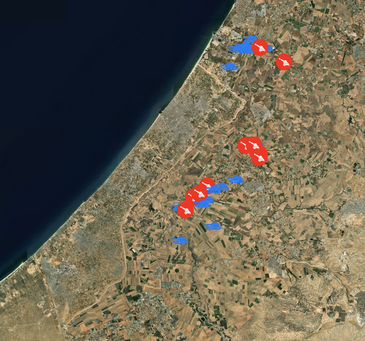 m_osint's tweet image. As of October 26th, I've created a map that pinpoints the locations of IDF deployment.
check the map
maphub.net/M_Osint/idf-de…
It includes 26 positions, all cross-referenced with med-res imagery from @planet. a🧵 with results:
This project is a continuation to @ArchieIrving2 work.