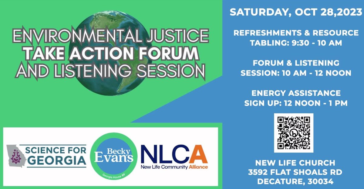 NewLifeDecatur's tweet photo. Tomorrow! State Rep Becky Evans will be hosting an Environmental Justice Forum and Listening Session 10/28 at 10AM in the Worship Center - room 105/107. Registration is encouraged by scanning the QR code on the flyer. https://t.co/Nk5aUBd1Rg