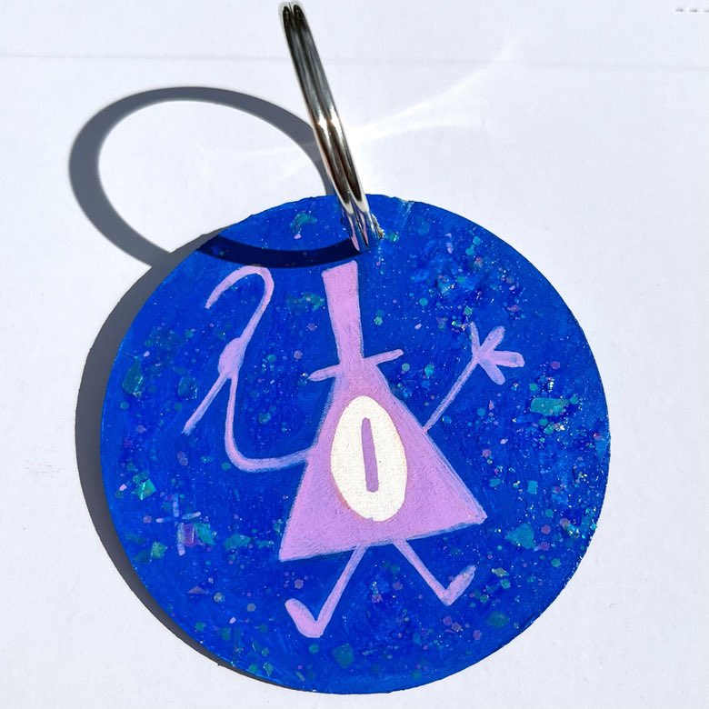 rainbowponds's tweet photo. Here’s a closer look at my mini Bill Cipher painting included with the keychain! Still available! #GravityFalls https://t.co/jNTvAHUtN4