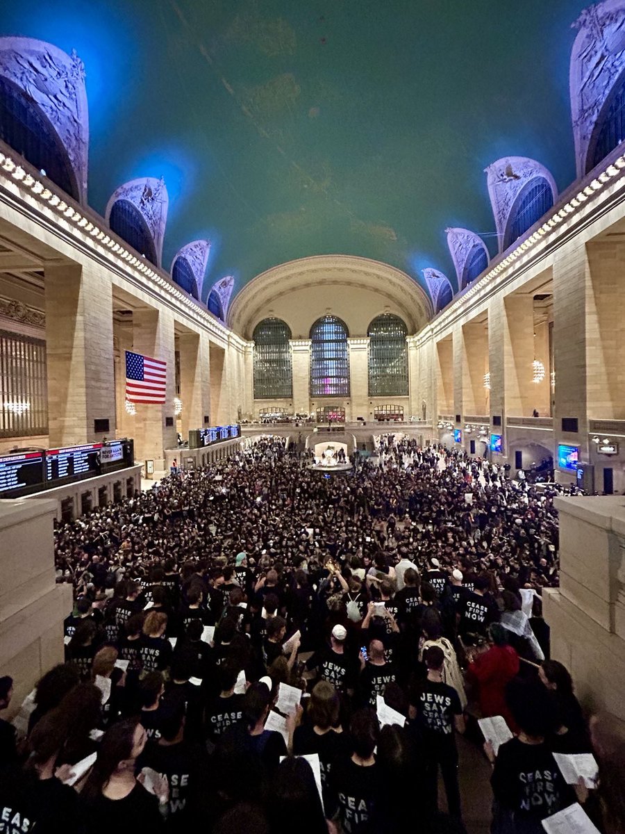 Massive crowd of jews at NYC grand central station demanding a ceasefire. History will be kind to you