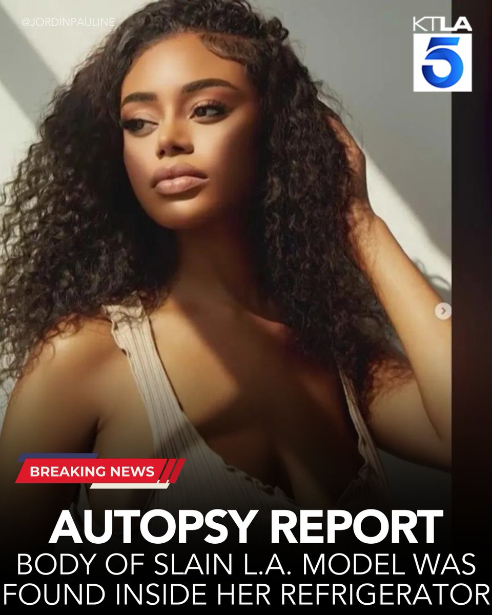 KTLA's tweet photo. #BREAKING: Body of slain L.A. model was found inside her refrigerator, autopsy reveals. Updates: https://t.co/h0CCS1hkdW https://t.co/SQZsdmrg9w