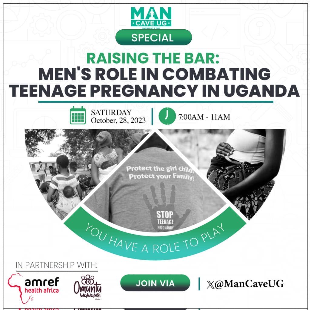 Don’t miss today’s @ManCaveUg space discussing men’s role in combating teenage pregnancy in Uganda 

#ManCaveUG 
#EndTeenagePregnancyUG