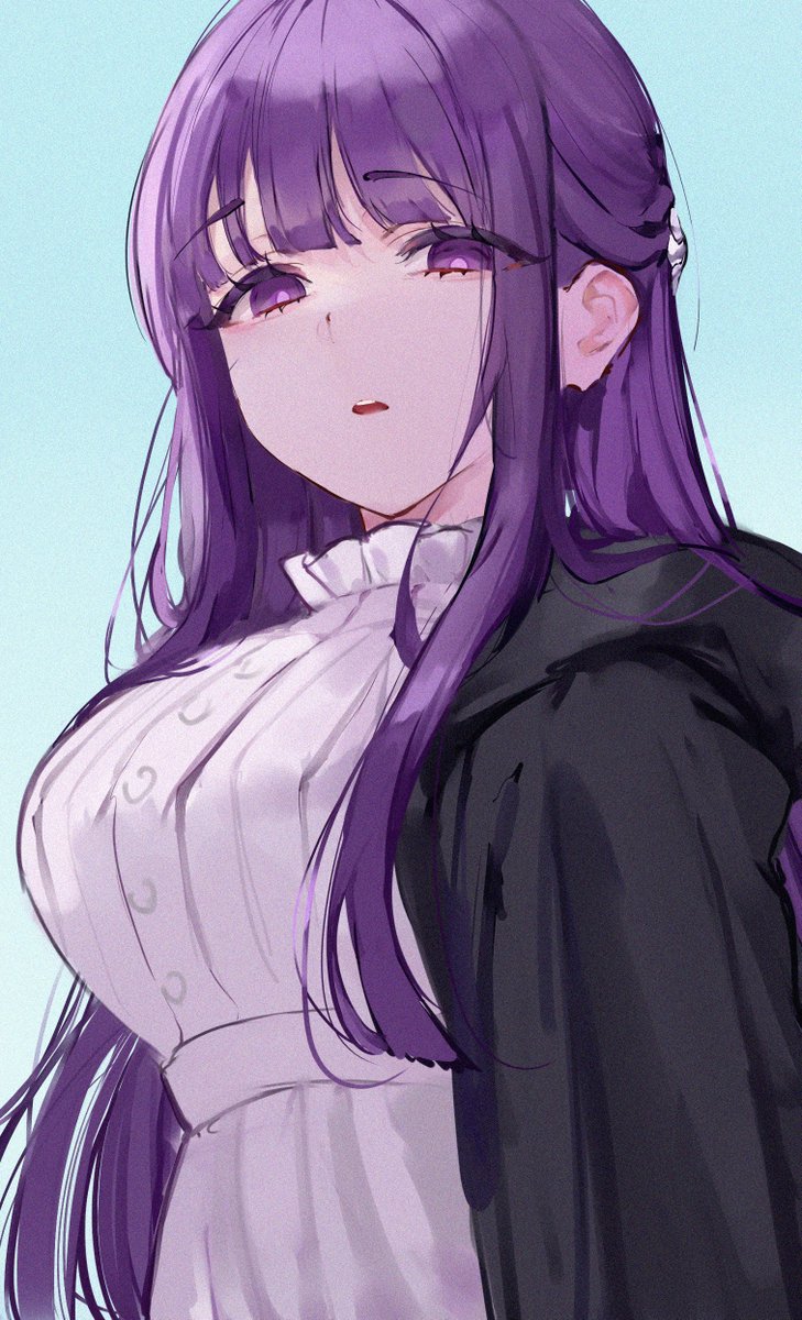 1girl solo purple hair long hair purple eyes looking at viewer simple background  illustration images