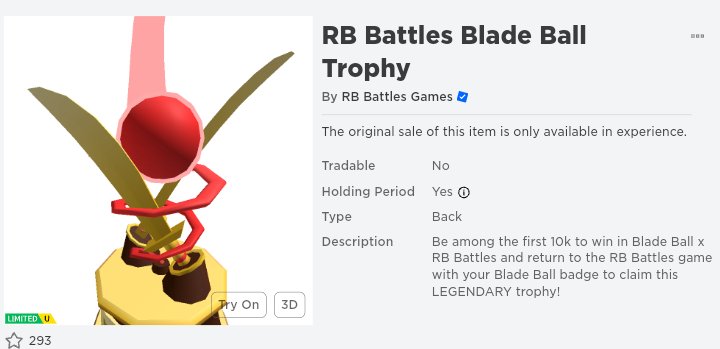 RB Battles Diamond Blade Ball Trophy's Code & Price - RblxTrade