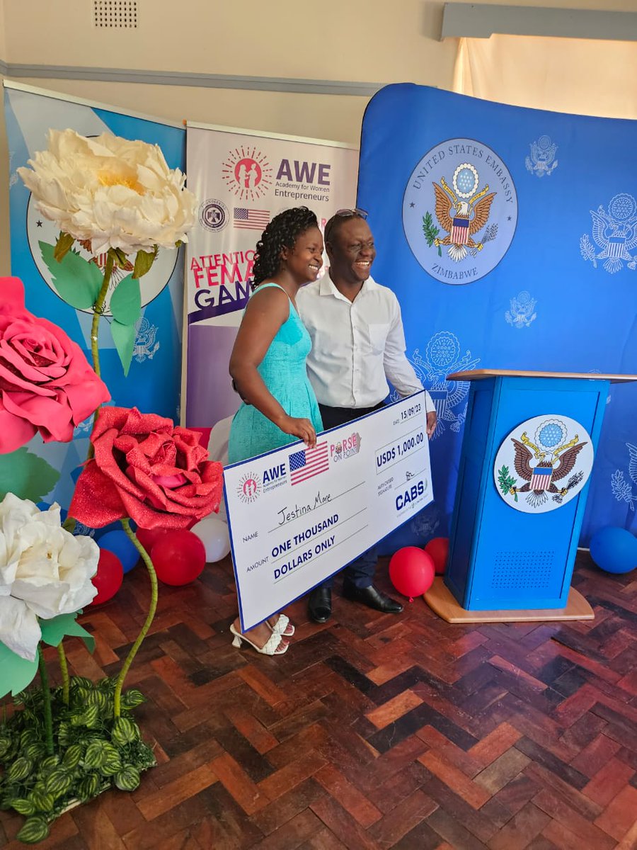 Privileged to have graduated from the Academy of Women Entrepreneurs AWE. A @USEmbZim program run by #purseonpoint in Zim & Pungwe Impact @wchimhepo in Mutare. 
So grateful for the seed funding which will go towards pushing my business. 
#AWEnergised
#usembassyzim
#aweinzim