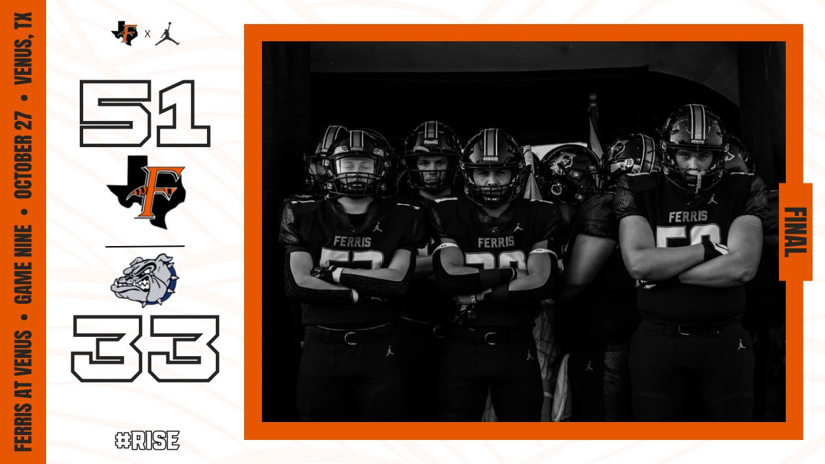 FerrisFB_'s tweet image. 1-0 for the week.  Proud of our guys.  

We return home next week for Senior Night versus Glen Rose. 

🟠⚫️⚪️
#Bricktown #RISE23 #DIFF 

@StevenGreek1 @Coach_LColvin @AdamOlson1982