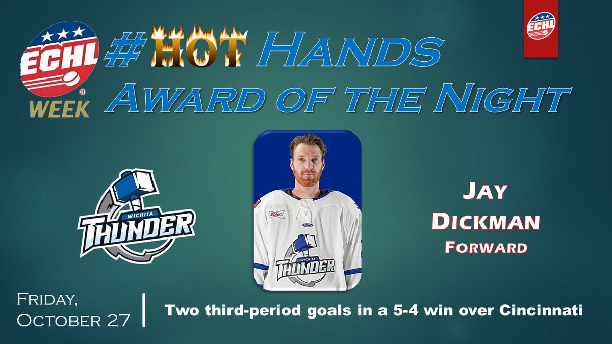 A couple of power-play goals, including the game winner, boost this <a href="/Wichita_Thunder/">Wichita Thunder</a> veteran into the #ECHLWeek #HotHandsAward spotlight for Friday night.