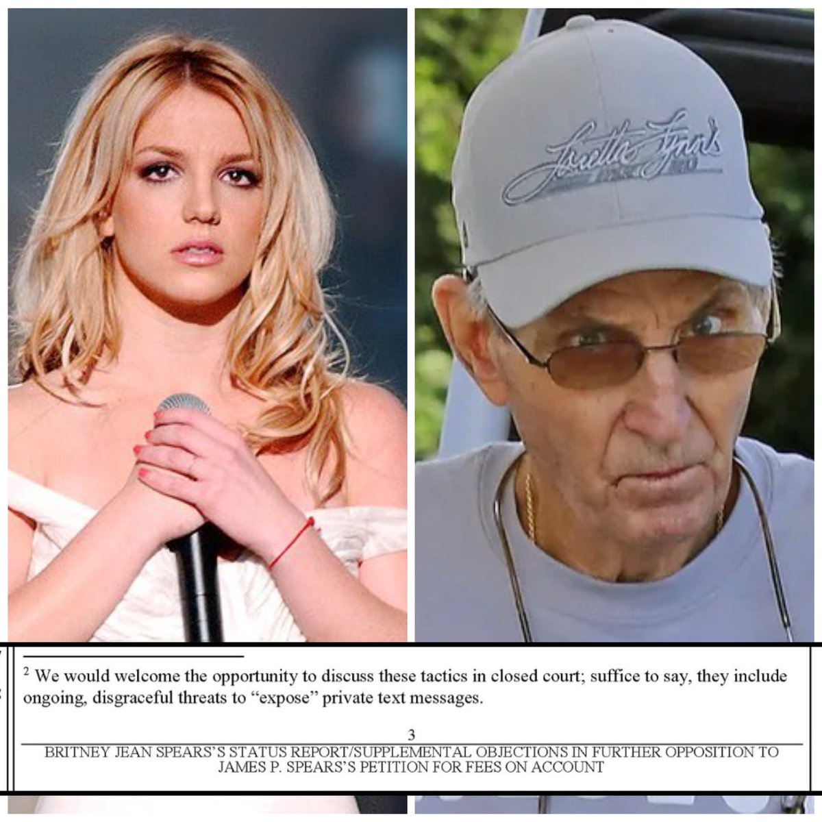 shadysanctuary's tweet photo. NEW: Jamie Spears has been making “ongoing, disgraceful threats” to “expose” Britney Spears’s private text messages, according to a legal filing. https://t.co/nwmyMqlZjk