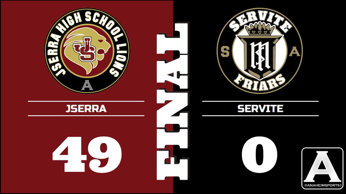 AnaheimSports1's tweet photo. Jserra 49 - Servite 0 - Final 🏈✅
@JSerraFootball @ServiteSports @ServiteHS @ServiteAsylum @ServiteFootBall @OCvarsity #ocvupdates https://t.co/Izd1mekSBF