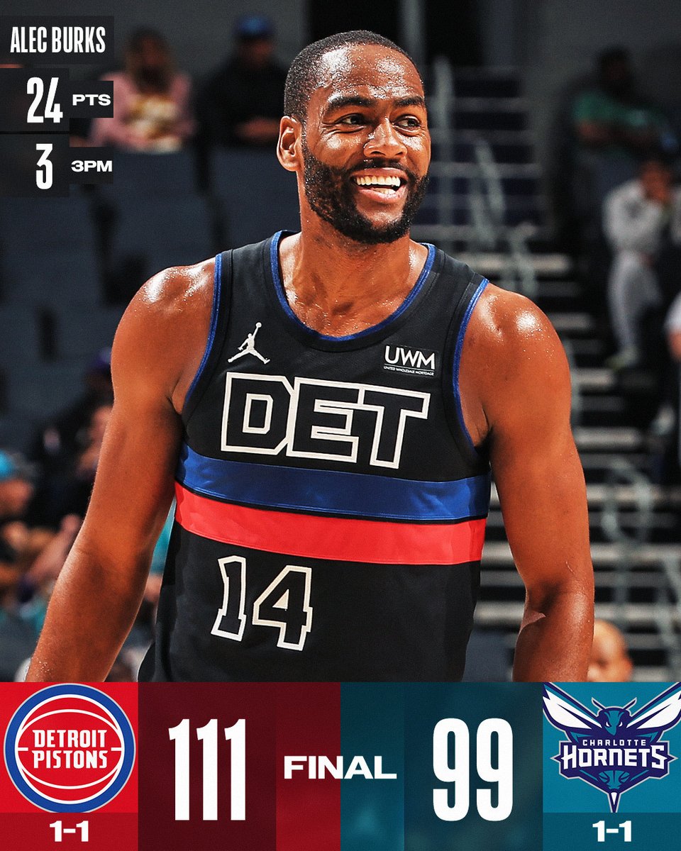NBA (@nba) on Twitter photo ๐ FRIDAY'S FINAL SCORES ๐
Alec Burks' 24 points lifts the <a href="/DetroitPistons/">Detroit Pistons</a> over the Hornets!
Jaden Ivey: 18 PTS, 4 AST
Isaiah Stewart: 15 PTS, 7 REB
Jalen Duren: 14 PTS, 17 REB ๐ FRIDAY'S FINAL SCORES ๐
Alec Burks' 24 points lifts the <a href="/DetroitPistons/">Detroit Pistons</a> over the Hornets!
Jaden Ivey: 18 PTS, 4 AST
Isaiah Stewart: 15 PTS, 7 REB
Jalen Duren: 14 PTS, 17 REB