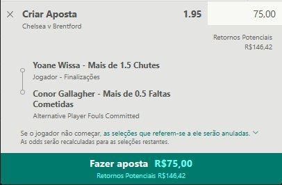 caio_m26's tweet photo. 💰 0.75 unidades

👇 Explicação 👇

Wissa bateu essa linha em 9 dos últimos 10 jogos como titular, inclusive contra Manchester United, Arsenal e Newcastle.

Apesar do favoritismo, o Chelsea sofre uma média de 12 finalizações por partida e acredito que a maioria dessas finalizações fiquem entre Wissa e Mbeumo.  

Sobre as faltas, o Gallagher é o líder do Chelsea nesse quesito, com média de 1.31 faltas por partida e batendo essa linha em 10 dos últimos 11 jogos como titular.

O Brentford tem sofrido uma média de 11 faltas por partida, podemos esperar pelo menos 1 do Gallagher caso a média se mantenha.