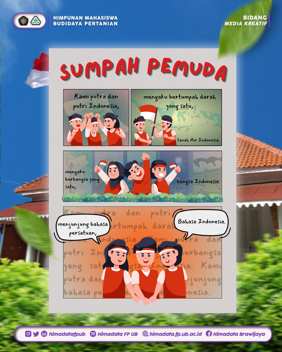 himadatafpub's tweet photo. [MEMPERINGATI HARI SUMPAH PEMUDA]

Hallo Bravoholic!!🙌🏻
Selamat Hari Sumpah Pemuda!!

Di momen Sumpah Pemuda ini, yuk bravoholic mari satukan semangat yang kuat untuk tidak berhenti bertumbuh menjadi generasi berprestasi dan tangguh🤗✨ https://t.co/hvjSQVHheh
