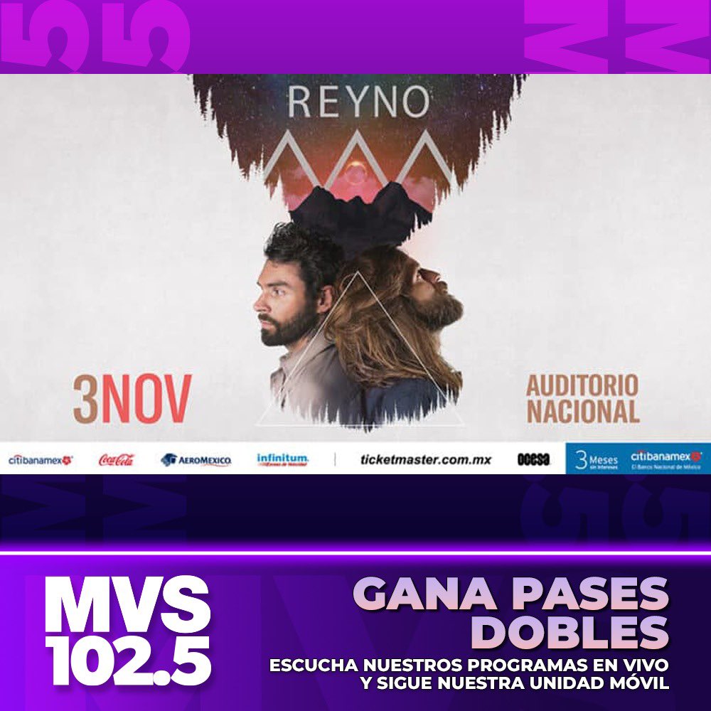MVS102_5's tweet photo. 🎟️¡Llegó la Boletiza de viernes!🎟️

🎤🎶 El rock alternativo se deja escuchar con REYNO ¡Tenemos pases dobles para que los escuches en vivo!🎸

🔁Comparte esta publicación

💌Envíanos un correo con tus datos completos a premios@mvs.com https://t.co/60DeVXxOae