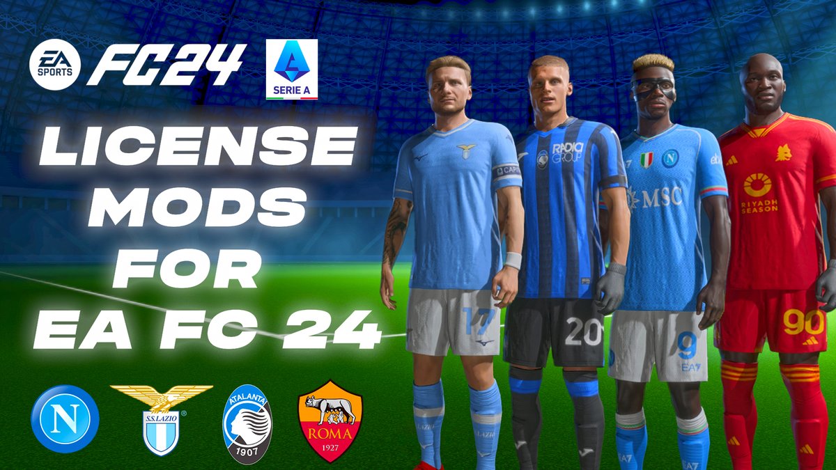 gameralgorithm's tweet photo. FC 24 License Mod TU4:
🔗https://t.co/vksdf2Jicm
☑️✅FC 24 License Mod Features:
- Fixed Serie A Badges & Kits
- Napoli/ Roma Alternative Kits Included
- Fixed Chelsea/Nottingham Forest Sponsors
- Barcelona 4th Kit Included
Thanks to @FIFER_Mods
#FC24 #FC24Mod #PC #EAFC24 https://t.co/7BuQwDSBke