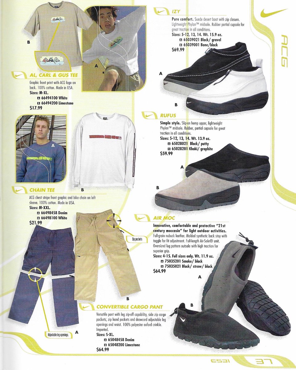 Old page from a Nike Sourcebook catalog in 2000. Yesterday Nike announced they are bringing back the Izy and Rufus 🙌. #acg