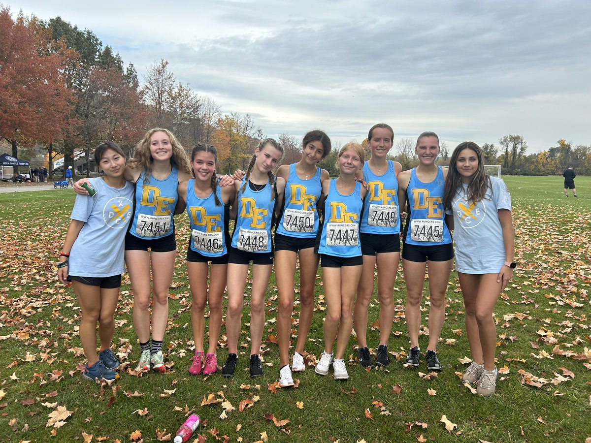 DECougarsXC's tweet photo. The Lady Cougars saved their best race for last with a big day at the District 1 Championship today. Their 14th place finish is the best in 8 years for our girls. PRs all around. Congrats girls! https://t.co/rPcOLShJGT