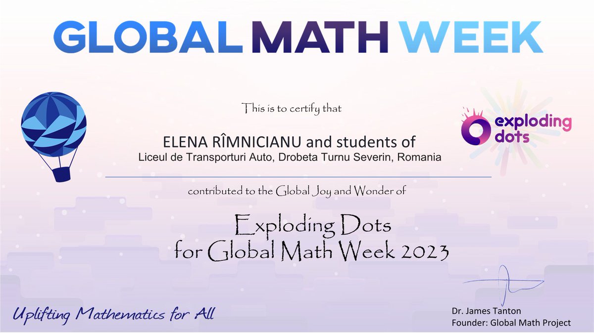 elemate16's tweet photo. Thank you from the bottom of my heart @jamestanton &amp; @ManuelaPrajea  for this great opportunity to participate in this amazing Global Mayh Project!! All the best wishes to you!! 💙💛❤️ #GMW2023 #explodingdots https://t.co/ySr0RwItT1