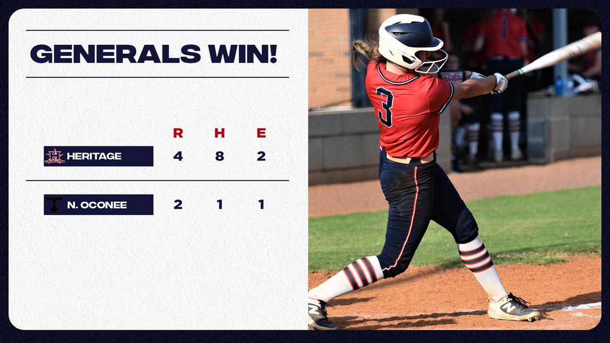 THE HERITAGE GENERALS ARE HEADING TO THE STATE CHAMPIONSHIP GAME!!! ⭐️

<a href="/AbbieYo07625796/">Abbie Young</a>'s ninth inning home run is the difference!

We will play the winner of North Oconee and Wayne County at 1:00 tomorrow afternoon.

#GoGenerals