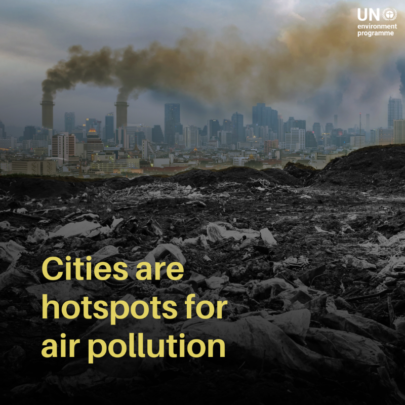UNEP's tweet photo. Cities are major hotspots for air pollution, which severely impacts human and planetary health.

With 99% of the global population breathing polluted air and millions of lives lost yearly, let's pledge to #BeatAirPollution this #WorldHealthDay &amp; every day: https://t.co/A3j1p1o7Dl