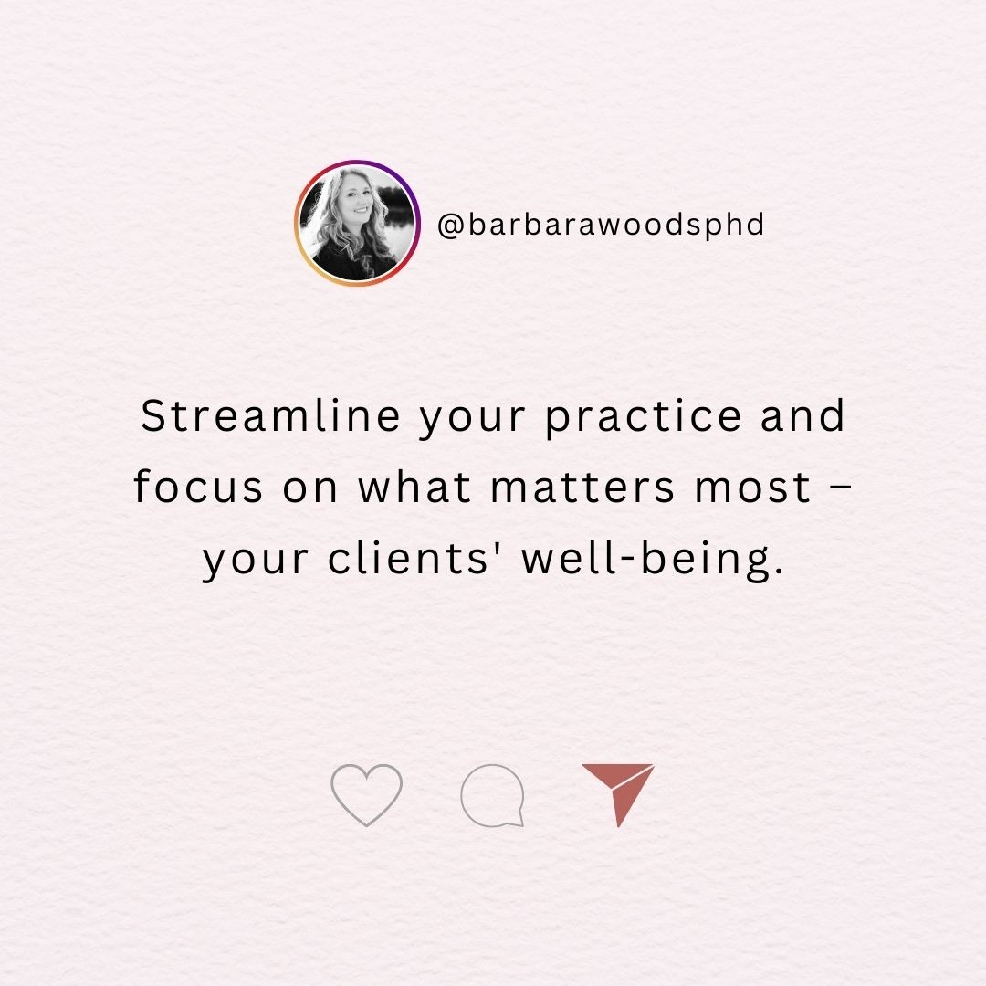 barbarawoodsphd's tweet image. Streamline your practice to focus on what truly matters: your clients' well-being. Efficiency and empathy can coexist. 💖 #ClientWellBeing #StreamlinedPractice