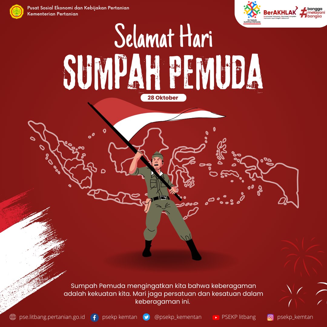 psekp_kementan's tweet photo. Sumpah Pemuda mengingatkan kita bahwa keberagaman adalah kekuatan kita. Mari jaga persatuan dan kesatuan dalam keberagaman ini dan bersama majukan Indonesia.
#PSEKP
#kementerianpertanian
#BersatuBangkitTumbuh
#majukanindonesia
#sumpahpemuda https://t.co/5evX1b7J3N