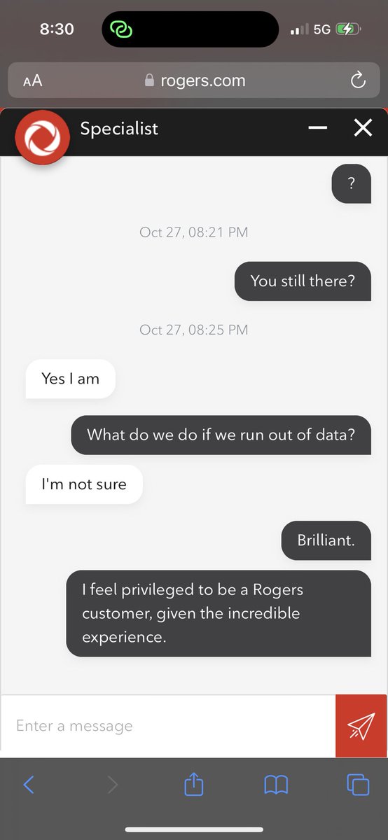 Hello <a href="/RogersHelps/">RogersHelps</a> we’ve been using our mobile data for 9 hours to work today. Still don’t have internet at home. None of your ‘human’ customer support are capable of helping with anything. And Anna is useless. So, what do we do if we run out of data? Will you give us free data?