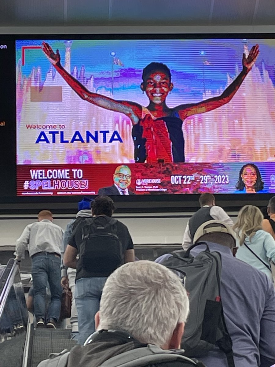 Morehouse's tweet photo. Thank you to our friends at the world’s most efficient airport, the Hartsfield-Jackson International Airport, for giving Morehouse &amp; Spelman alumni and supporters a warm homecoming welcome upon arrival! #spelhouse #spelhouse2023 https://t.co/MJxEDh6who