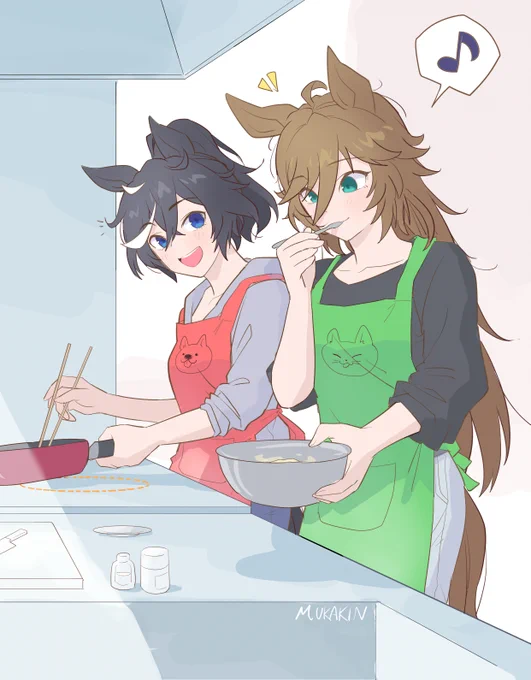【ウマ娘】仲良くクッキング(シビエス)以前のリクエストです。シービーの家で彼女が料理をふるまおうとしたらエースも作る流れになって…てやつ#ウマ娘 
