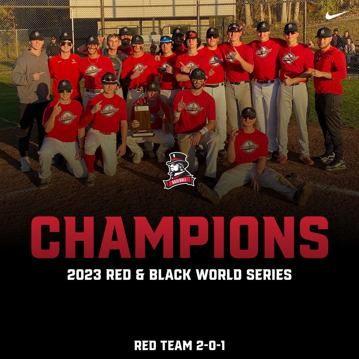 🚨CHAMPIONS🚨

The Red Team is the 2023 Red &amp; Black World Series Champions. They won an exciting Game 3 by a score of 4-3 and won the series 2-0-1. #DEfendthehills #SenatorNation #RollSens
