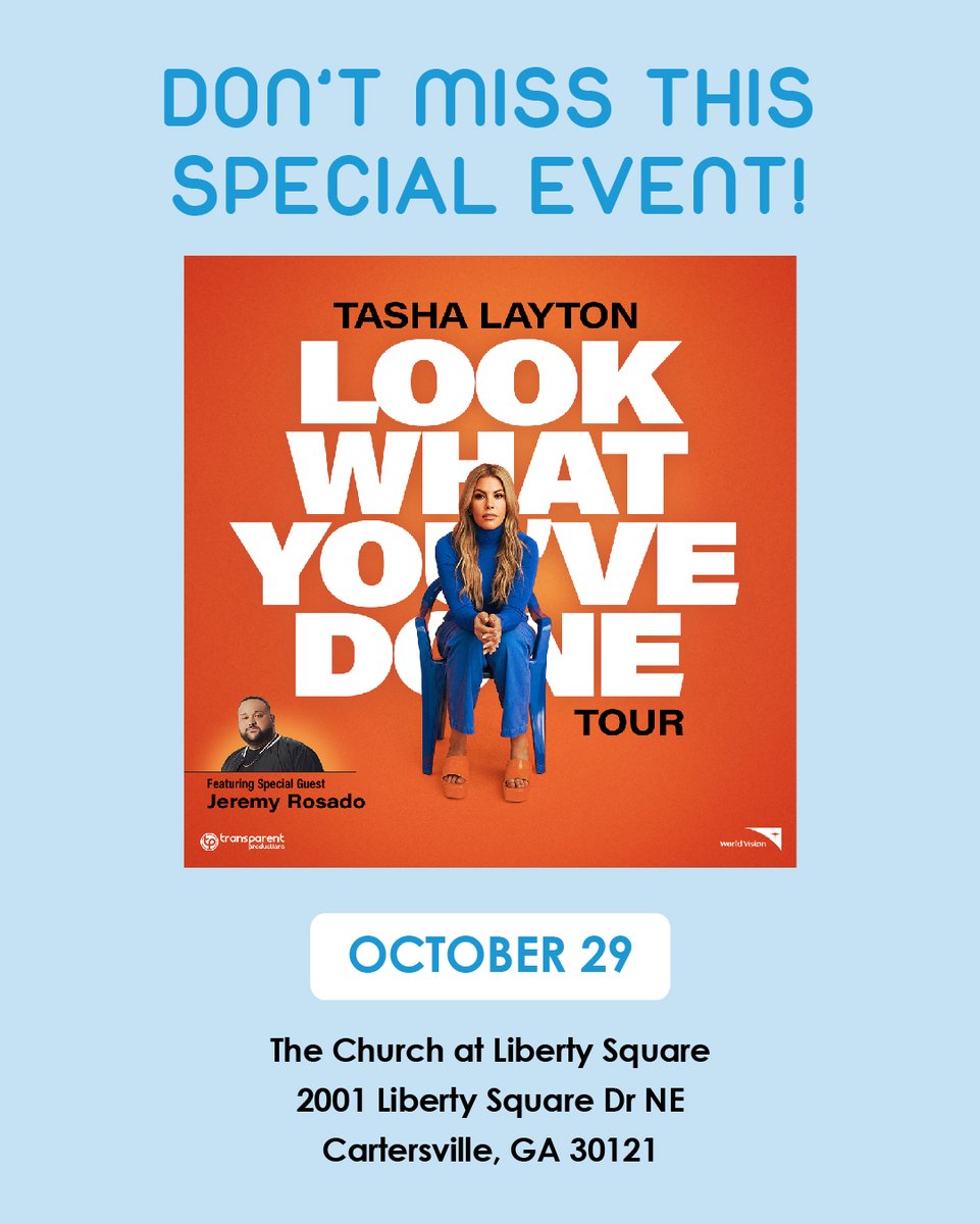 WhereSkiesRBlue's tweet photo. If you haven’t already, make plans to see #TashaLayton October 29th! 

Join her #LookWhatYouveDone tour at The Church at Liberty Square
2001 Liberty Square Dr NE
Cartersville, GA 30121

https://t.co/VoJGeTYSnf https://t.co/4l0ahwCRoa