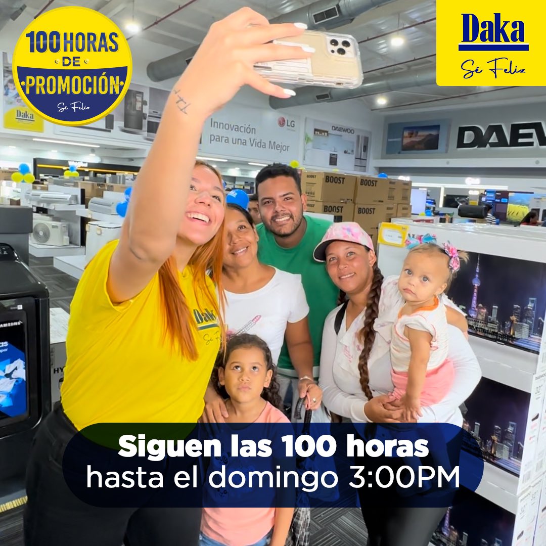 ¡SIGUEN LAS 100 HORAS HASTA EL DOMINGO 3:00 P.M.!😎📢

+PRODUCTOS
+PROMOCIONES
A NIVEL NACIONAL 🇻🇪

RECUERDA: 100 HORAS HASTA EL DOMINGO A LAS 3:00 P.M.⏰

VISÍTANOS Y SÉ FELIZ 💛

#TodasNuestrasTiendasDaka
#TiendasDaka #DakaSeFeliz 
#PromocionesInsuperables  #DescuentosDaka
