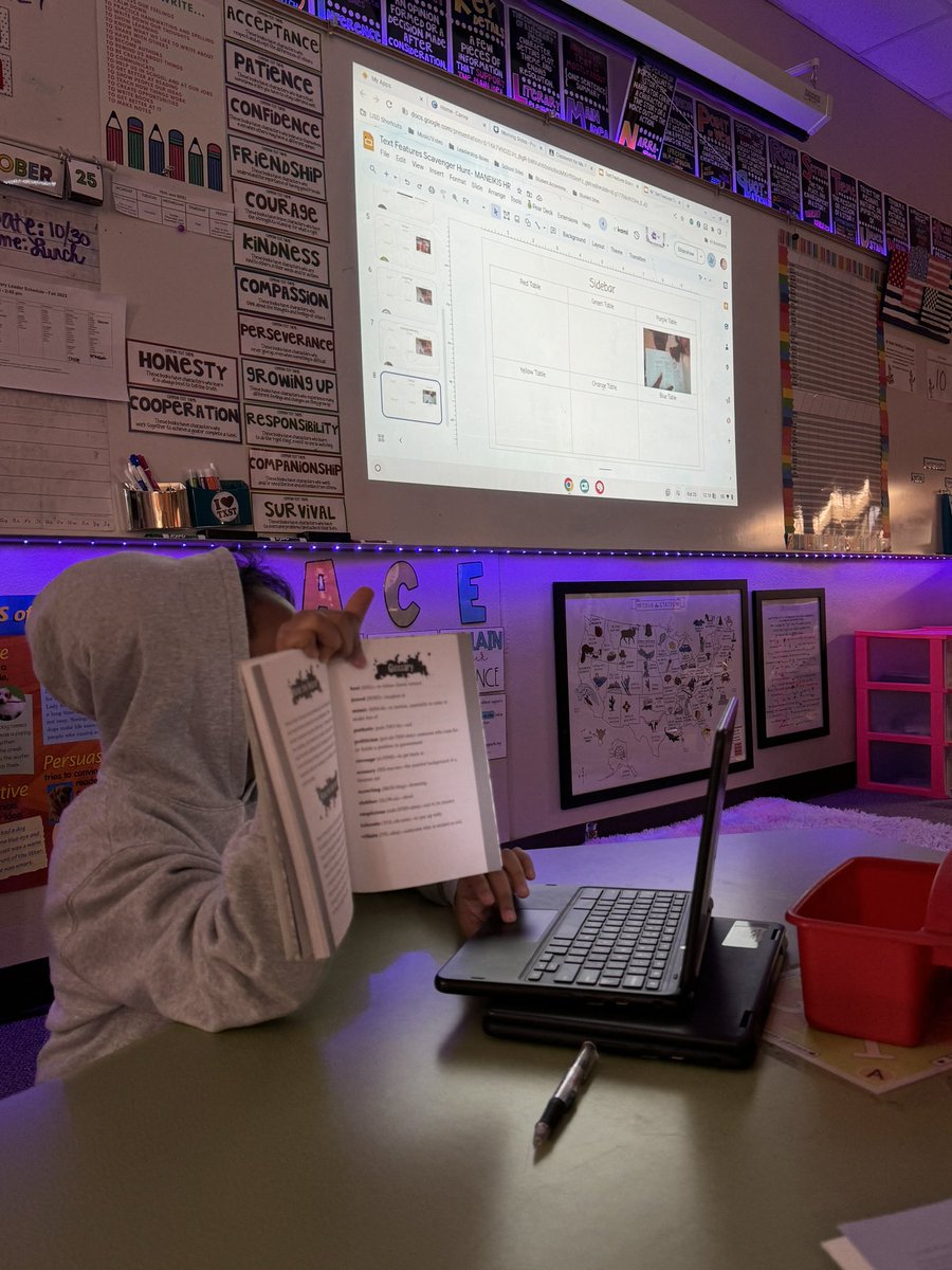 megan_pehl's tweet image. We did a scavenger hunt this week to search for different text features in nonfiction books. We made it a fun competition by having all table groups add to the same slideshow and we were able to see how the text features varied in the different books. #flearning #LeadReed