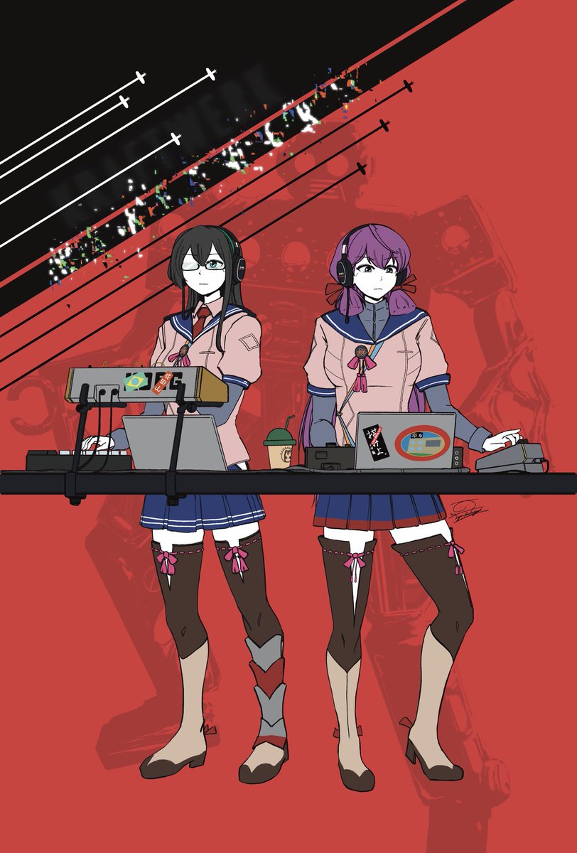 akashi (kancolle) ,ooyodo (kancolle) multiple girls 2girls thighhighs long hair serafuku tress ribbon school uniform  illustration images
