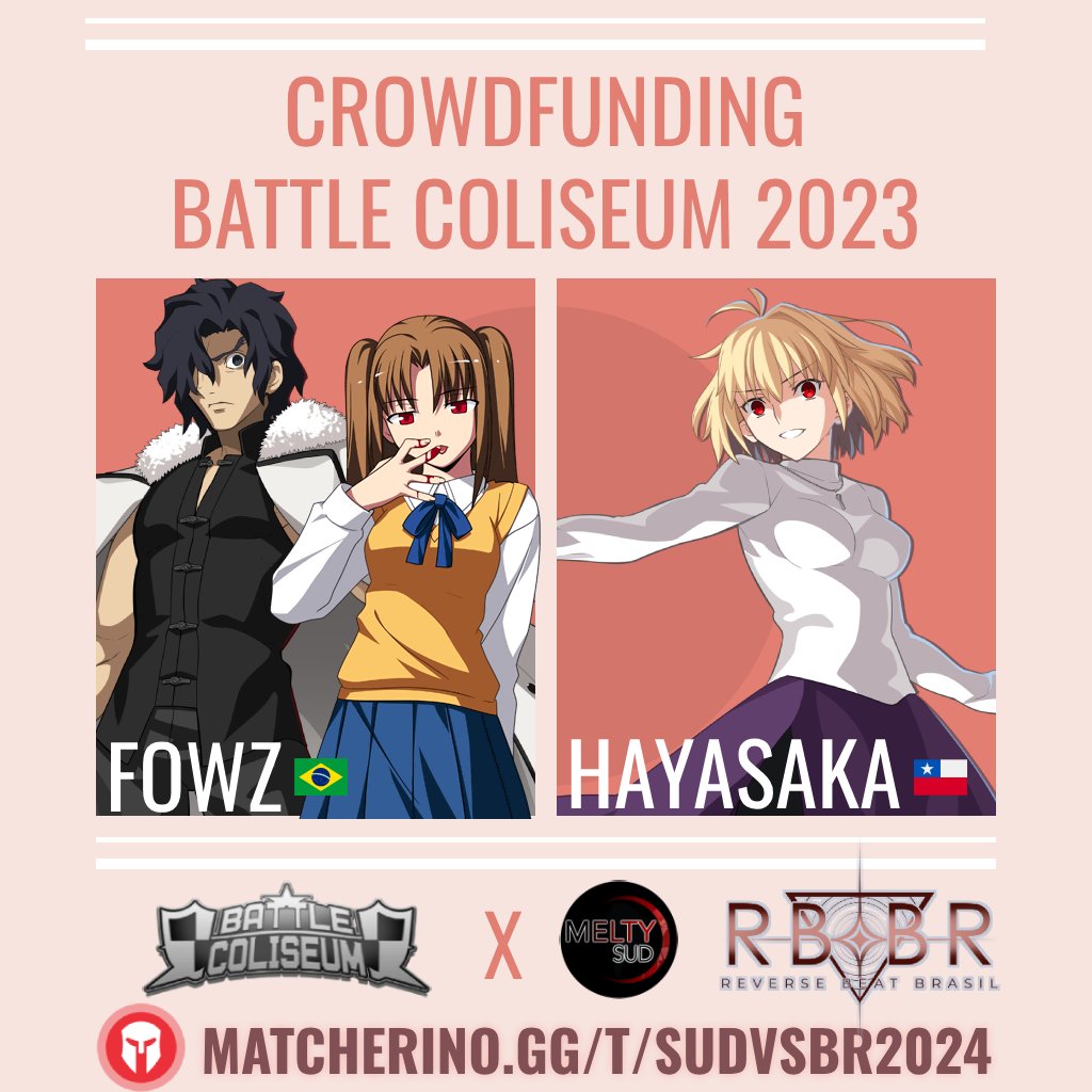 Now that our brazilian major, Battle Coliseum, is official, we are doing a Crowdfunding campaign with Melty SUD to bring some of the strongest South American players to our biggest Melty event! If you are interested in helping our players, donate here:
mno.gg/t/sudvsbr2024