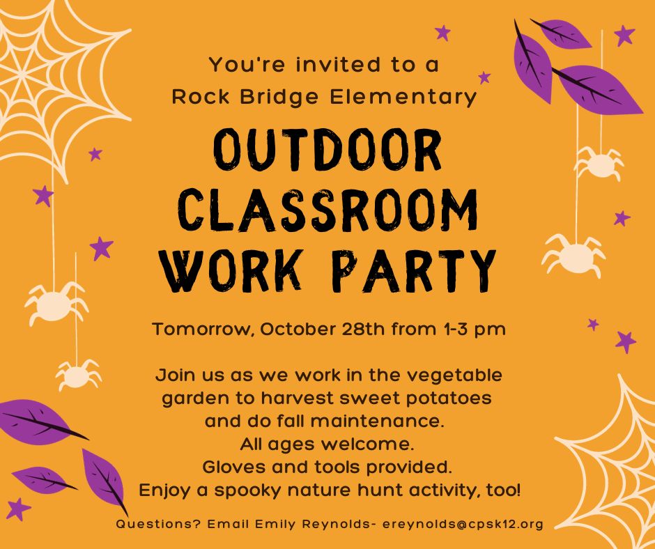 I've planned a last minute work party in the <a href="/RBEoutdoorclass/">RBEOutdoorClassroom</a> tomorrow from 1-3pm.  If you need a break from candy and costumes, bring your family and help us in the gardens.  Gloves and tools are provided.  I will have a spooky nature hunt available too!